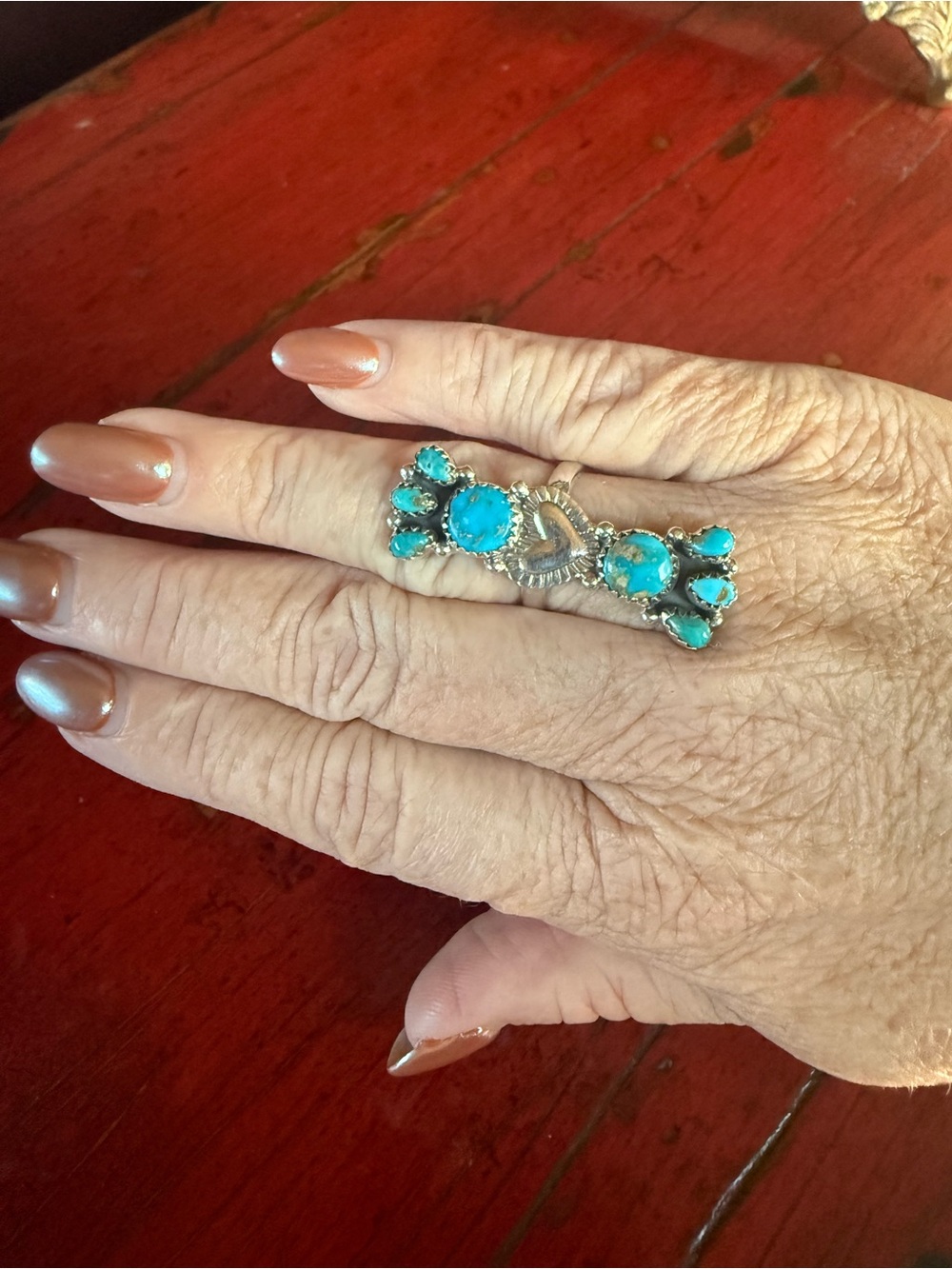 Sterling Silver Sonoran South Hill Turquoise Heart Statement Ring Adjustable-9